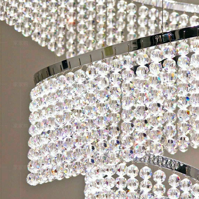 Long Crystal Tassel Rings Chandelier Extra Large Living Room Staircase High Ceiling Lighting Fixture