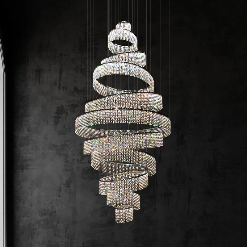 Long Crystal Tassel Rings Chandelier Extra Large Living Room Staircase High Ceiling Lighting Fixture