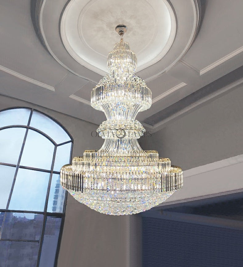 Luxury Extra Large Round Ceiling Lighting Fixture Stately Crystal Chandelier For Foyer Entryway/ Entrance