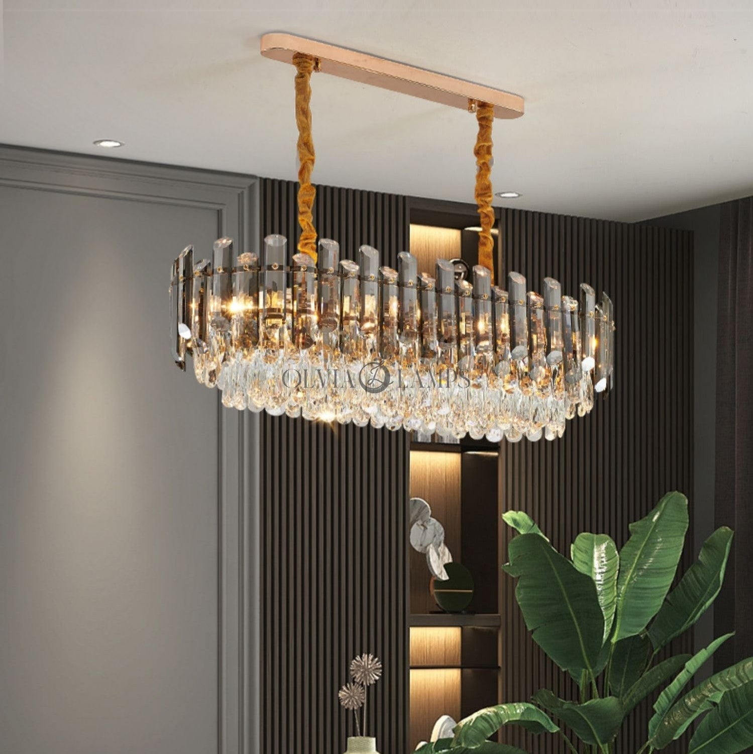 Luxury Large Flush Mounted K9 Crystal Chandelier Rectangle Dining Room