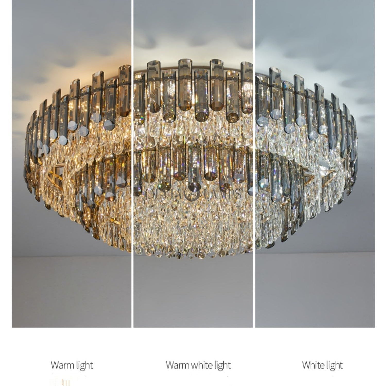 Luxury Large Flush Mounted K9 Crystal Chandelier 2 Layers