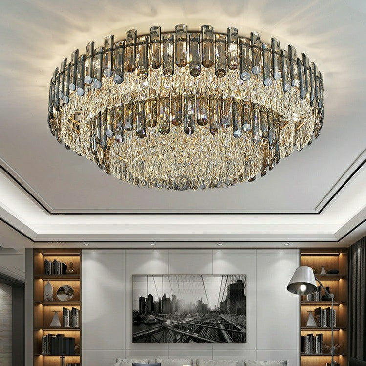 Luxury Large Flush Mounted K9 Crystal Chandelier 2 Layers