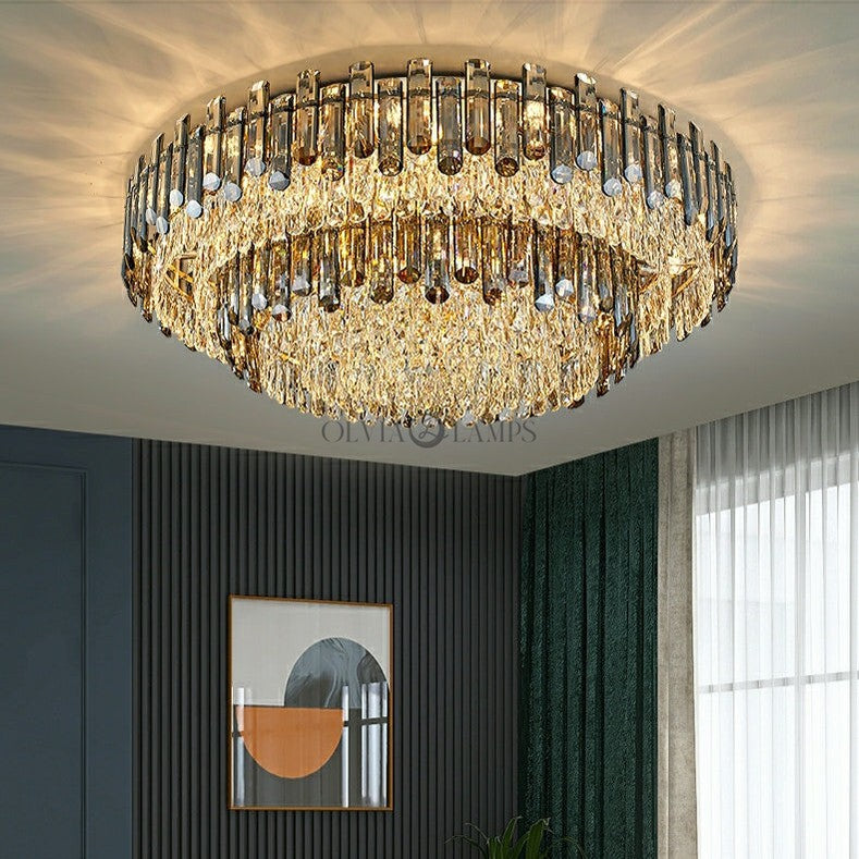 Luxury Large Flush Mounted K9 Crystal Chandelier 2 Layers