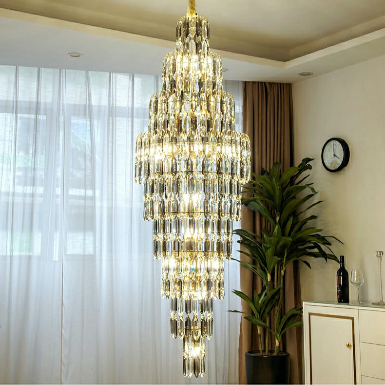 Luxury Foyer Staircase K9 Crystal Chandelier Long Ceiling Lighting Fixture For Living Room Hall