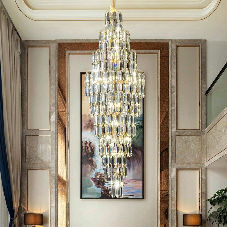 Luxury Foyer Staircase K9 Crystal Chandelier Long Ceiling Lighting Fixture For Living Room Hall