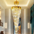 Luxury Gold Trimmed Long Crystal Chandelier Foyer Staircase Extra Large Ceiling Light Fixture