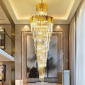 Luxury Gold Trimmed Long Crystal Chandelier Foyer Staircase Extra Large Ceiling Light Fixture