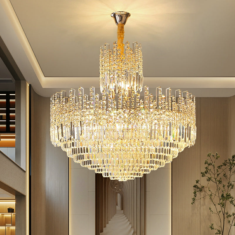 Luxury Hotel Hallway Ceiling Lighting Fixture Tiered Round Crystal Chandelier D39.4"