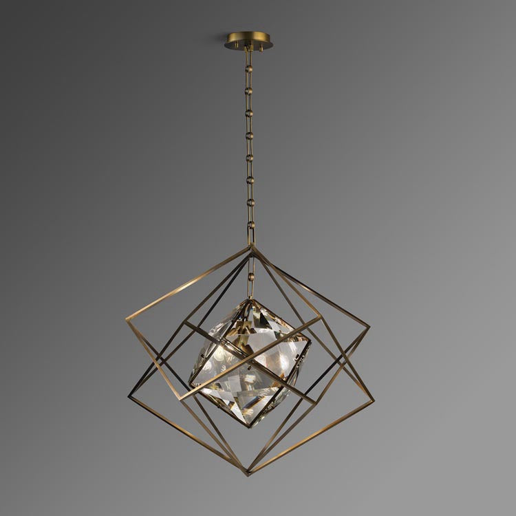 Olivia Rubik's cube Crystal Pendant Light Brass