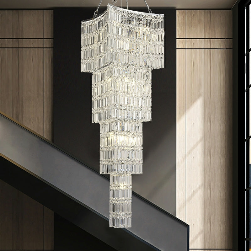 Extra Large Foyer Vertical Fabulous Layers Crystal Chandelier Chrome Ceiling Lighting Fixture For Staircase Entryway Decor