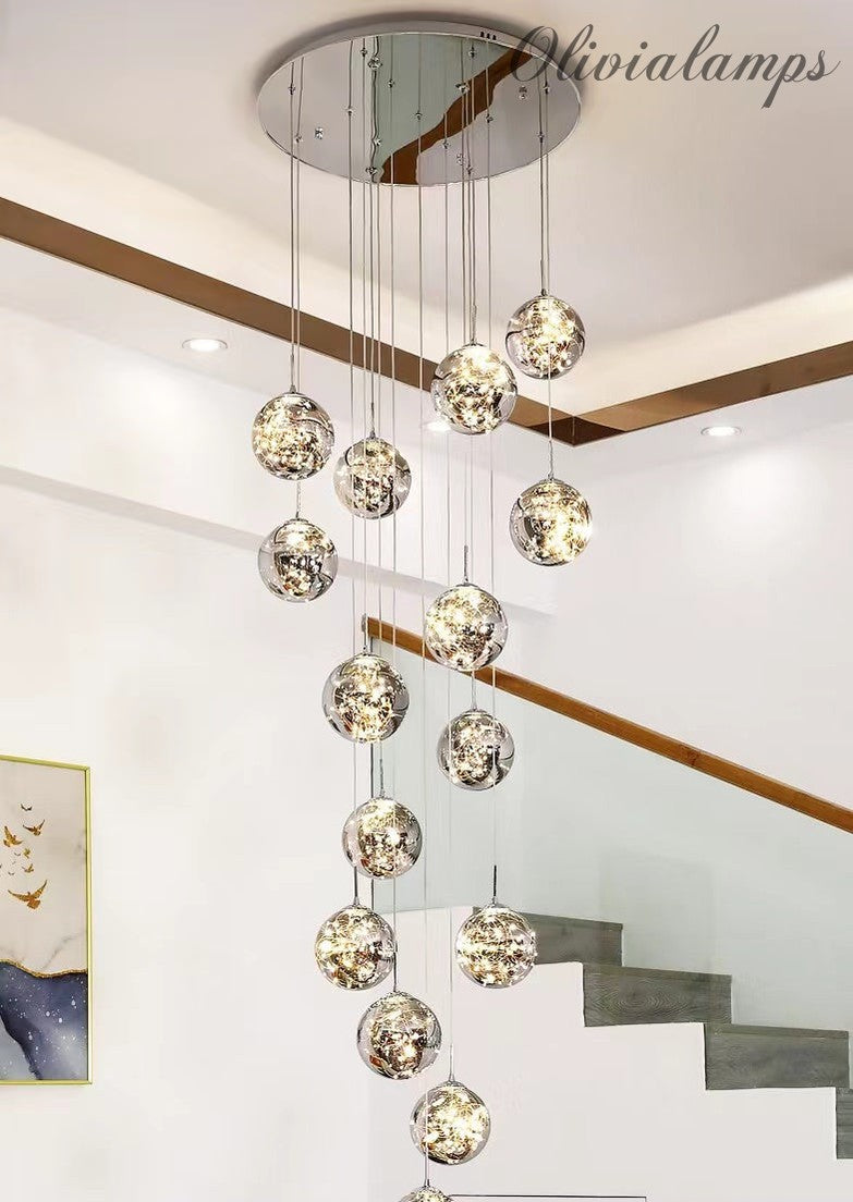 Extra Large 78.8''-197'' Adjustable Customization Modern Starlight Globe Chandelier for Hotel Foyer Hall Crystal Clear Glass Ball Light Moonlight Decoration Living Room High Ceiling Office Light Fixture