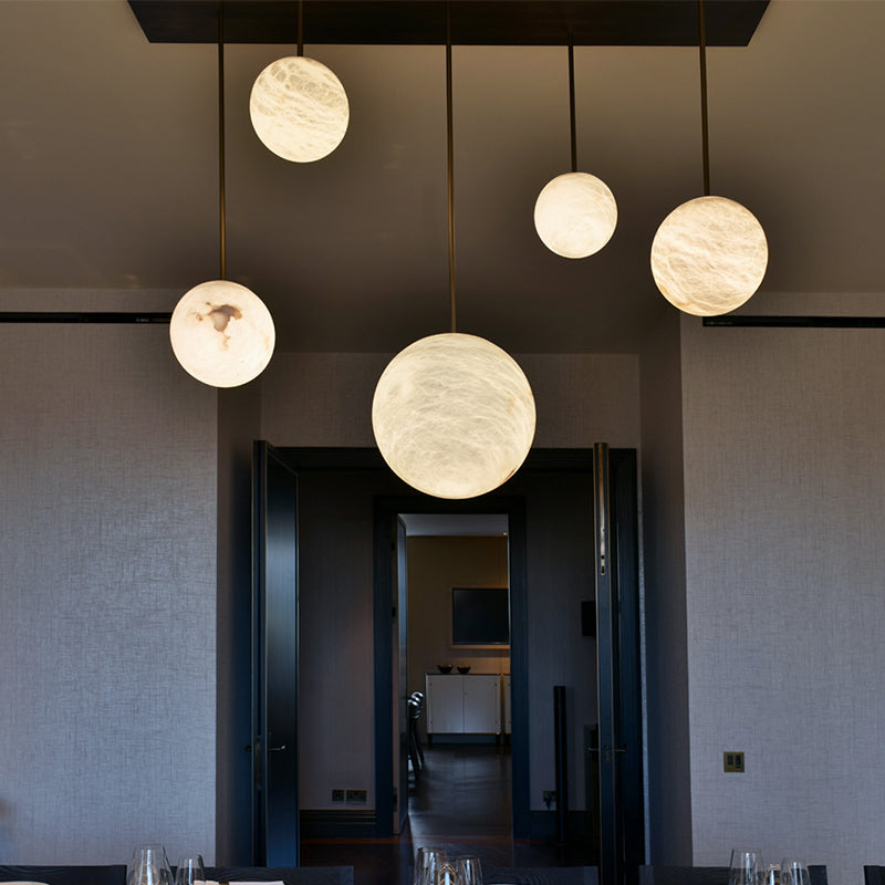 Nami Alabaster Sphere Staircase Chandelier,Multi Pendant Light