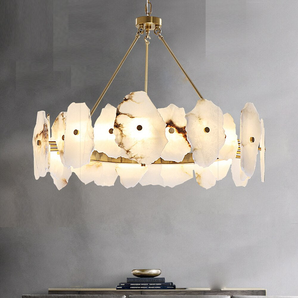 Olivia Natural Alabaster Modern Round Chandelier