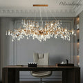 New Style Extra Large Brass Branch Chandelier Light Crystal Drops Pendant Lamp For Living/ Dining Room