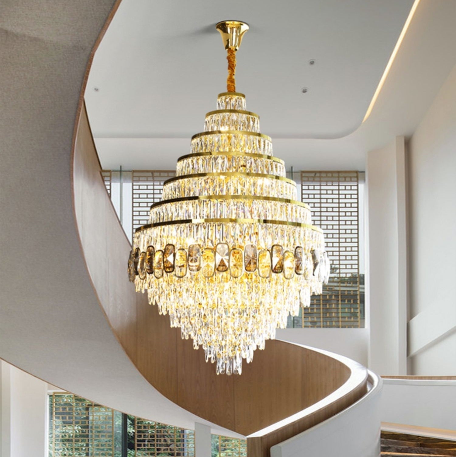 Oversized D59.1"*H86.6"/ 94 Lights Customization Honeycomb Shaped Ceiling Chandelier Fabulous Crystal Light Fixture For Hotel Villa Foyer Staircase/ Entryway In Gold Finish