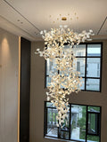 Porcelainous Leaves Twig Chandelier Tree Branch Shaped Pendant Light For High Ceiling Living Room Hotel Hall