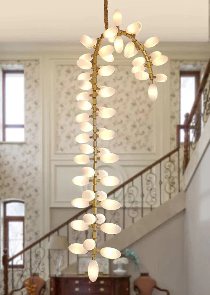 Nordic Art Long Magnolia alba Glass Ceiling Chandelier for Staircase/Hallway/Entryway Light Fixture, designer, creative, craftsmanship, art