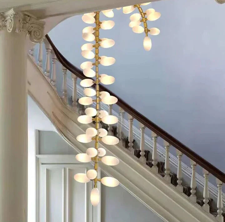 Nordic Art Long Magnolia alba Glass Ceiling Chandelier for Staircase/Hallway/Entryway Light Fixture, designer, creative, craftsmanship, art