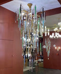 colorful, creative, Modern Light Luxury Brass Branches Colored Glass Column Chandelier for Staircase/Living Room/High-ceiling Space,special,unique,gorgeous, dimmable