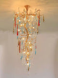 colorful, creative, Modern Light Luxury Brass Branches Colored Glass Column Chandelier for Staircase/Living Room/High-ceiling Space,special,unique,gorgeous, dimmable