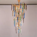 colorful, creative, Modern Light Luxury Brass Branches Colored Glass Column Chandelier for Staircase/Living Room/High-ceiling Space,special,unique,gorgeous, dimmable