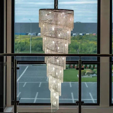 Extra Large Spiral Tiered Long Crystal Chandelier Luxury Crystal Tassel Light Fixture For Staircase/Entryway