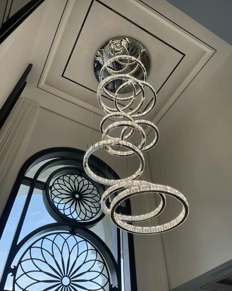 Modern Layered Ring Crystal Chandelier for High Ceiling/Living Room /Foyer/Staircase