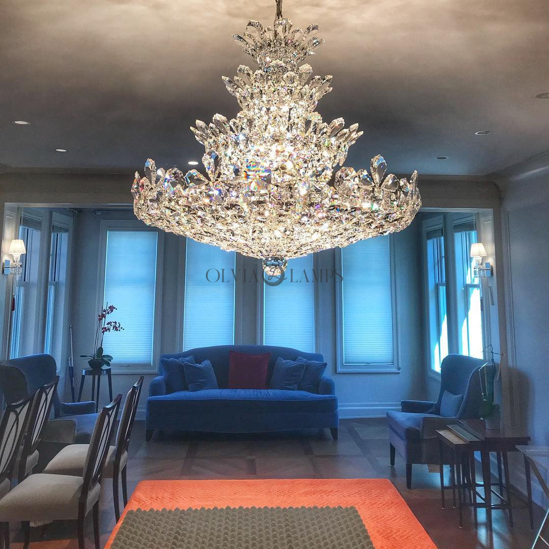 Luxury Empire Floral Crystal Chandelier With 4 Layers Modern Light Fixture For Foyer And Living Room