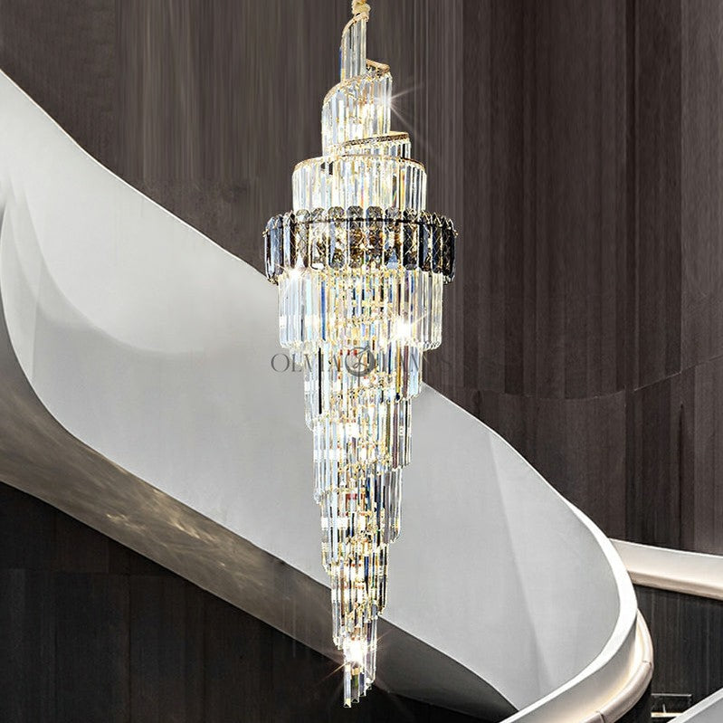 Spiral High Ceiling Light Fixture Long Crystal Chandelier For Foyer Staircase/ Living Room