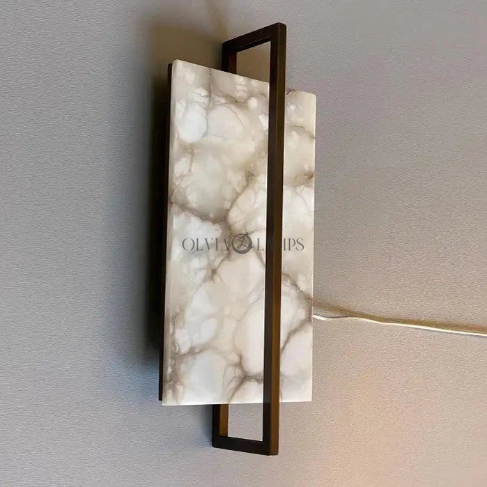 Tile Alabaster and Bronze Rectangular Sconce