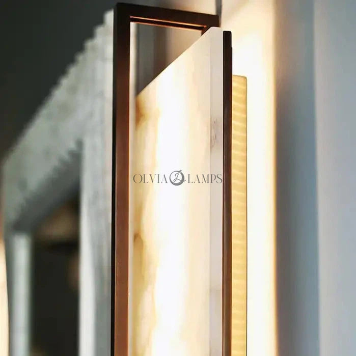 Tile Alabaster and Bronze Rectangular Sconce