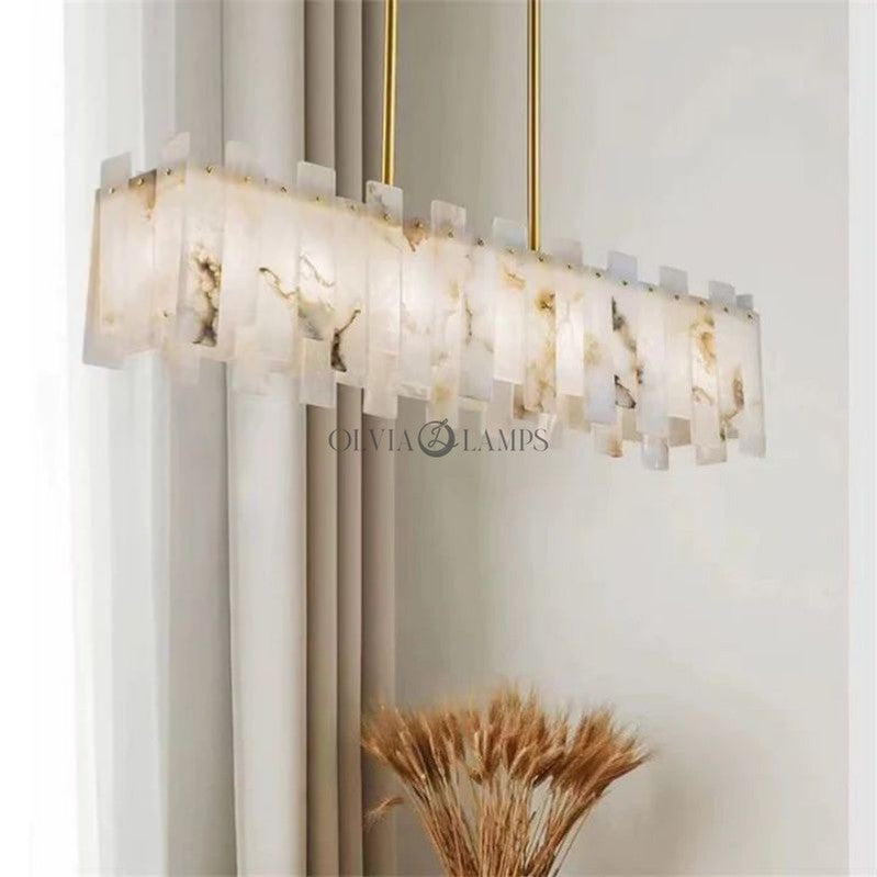 Alabaster Linear Dentate Chandelier 39"