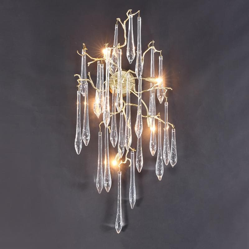 Teardrop Crystal Branch Brass Wall Sconce