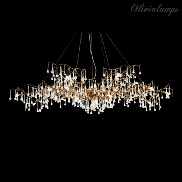 New Style Extra Large Brass Branch Chandelier Light Crystal Drops Pendant Lamp For Living/ Dining Room