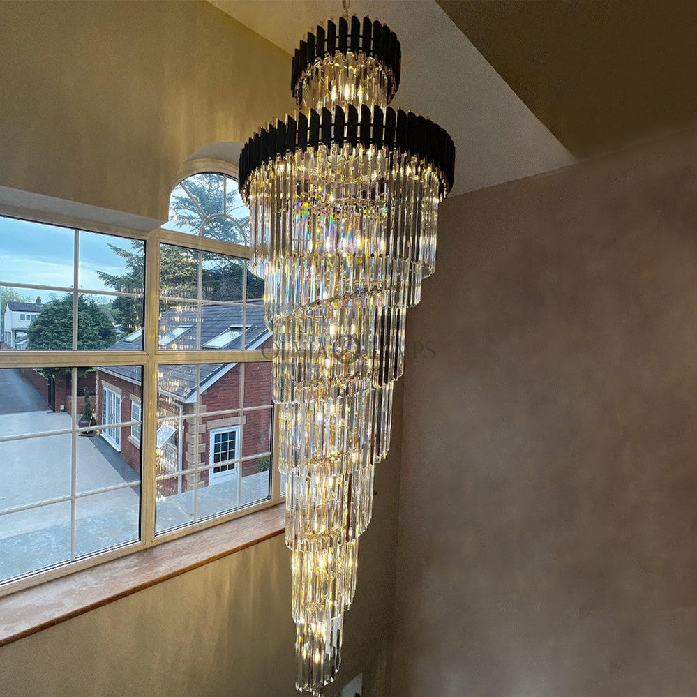 Extra Large Vertical Long Crystal Foyer Hallway Chandelier