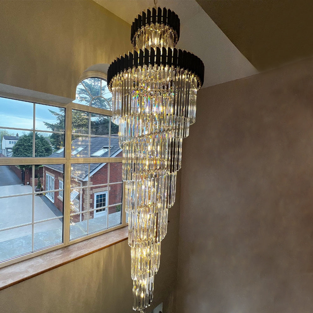 Extra Large Vertical Long Crystal Foyer Hallway Chandelier