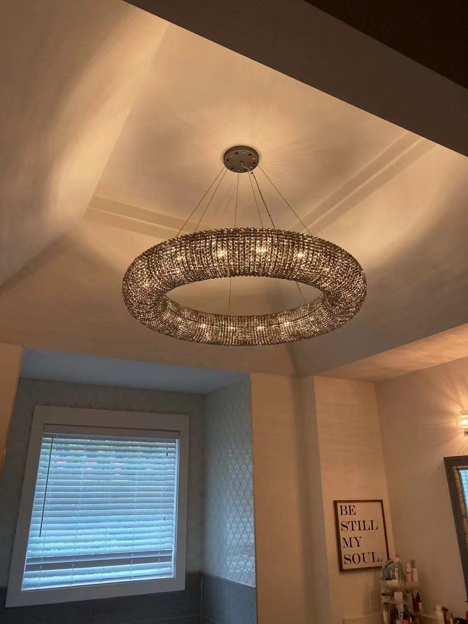 Halo Crystal Round LED Chandelier 59" - thebelacan