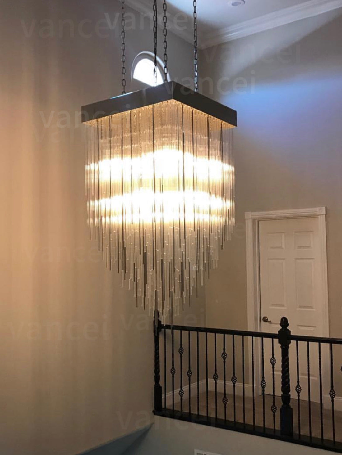 Olivia Cascade Glass Rectangular Chandelier 30"