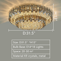 Luxury Large Flush Mounted K9 Round Crystal Chandelier 31.5inch for living room dining room