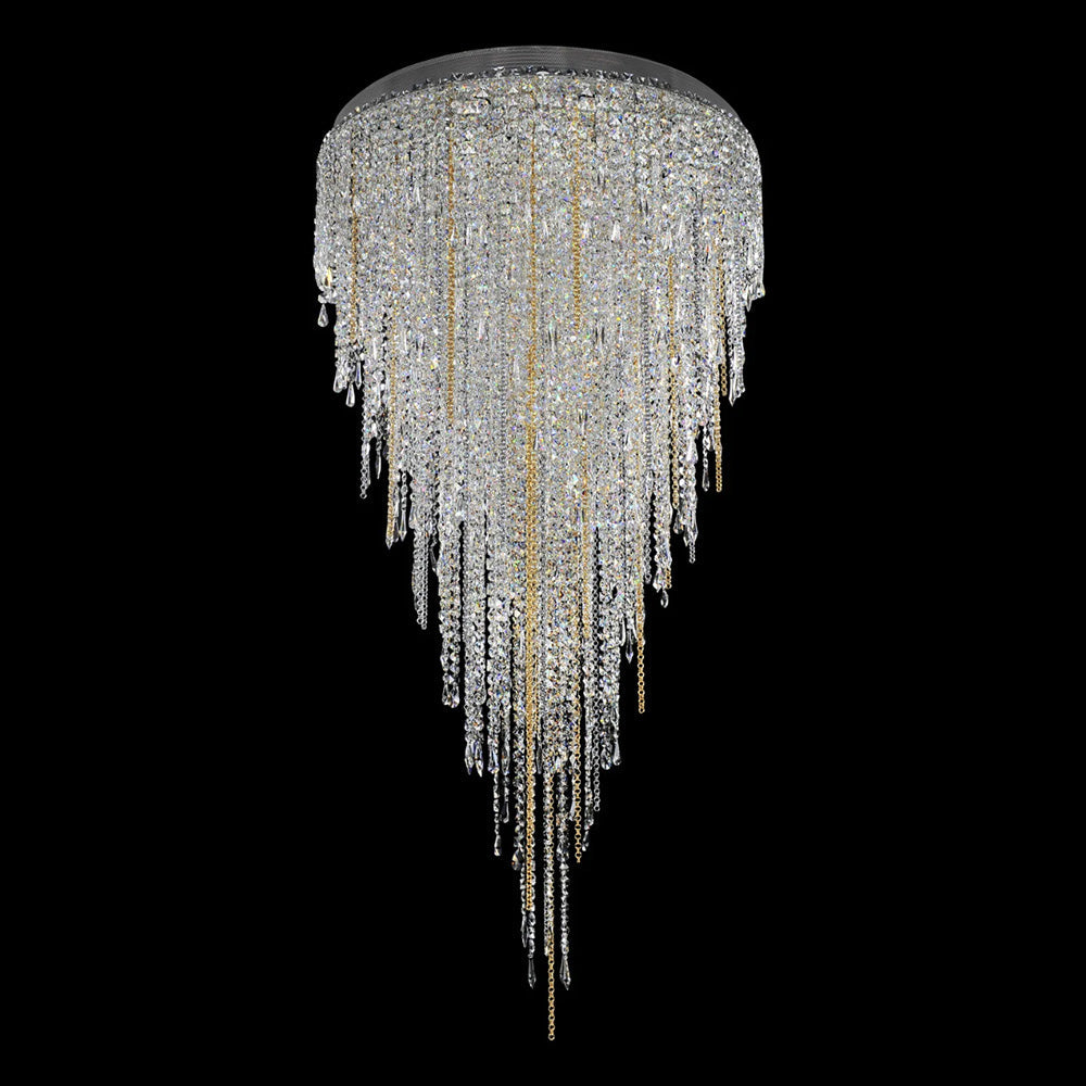 Modern Luxury Flush Mount Crystal Tassel Chandelier for Staircase/Living Room