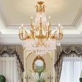 Large Oversized Luxury Golden Metal Brass  Candle Crystal Tassel Chandelier  For High-ceiling Staircase/Entryway/Hallway/Living/Meeting Room