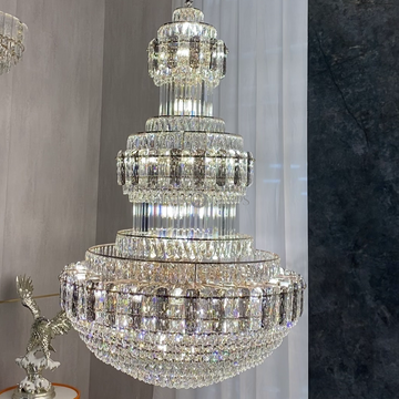 Golden Era Grand Cascade Fountain Smoky Gray&Clear Crystal Chandelier for High-ceiling