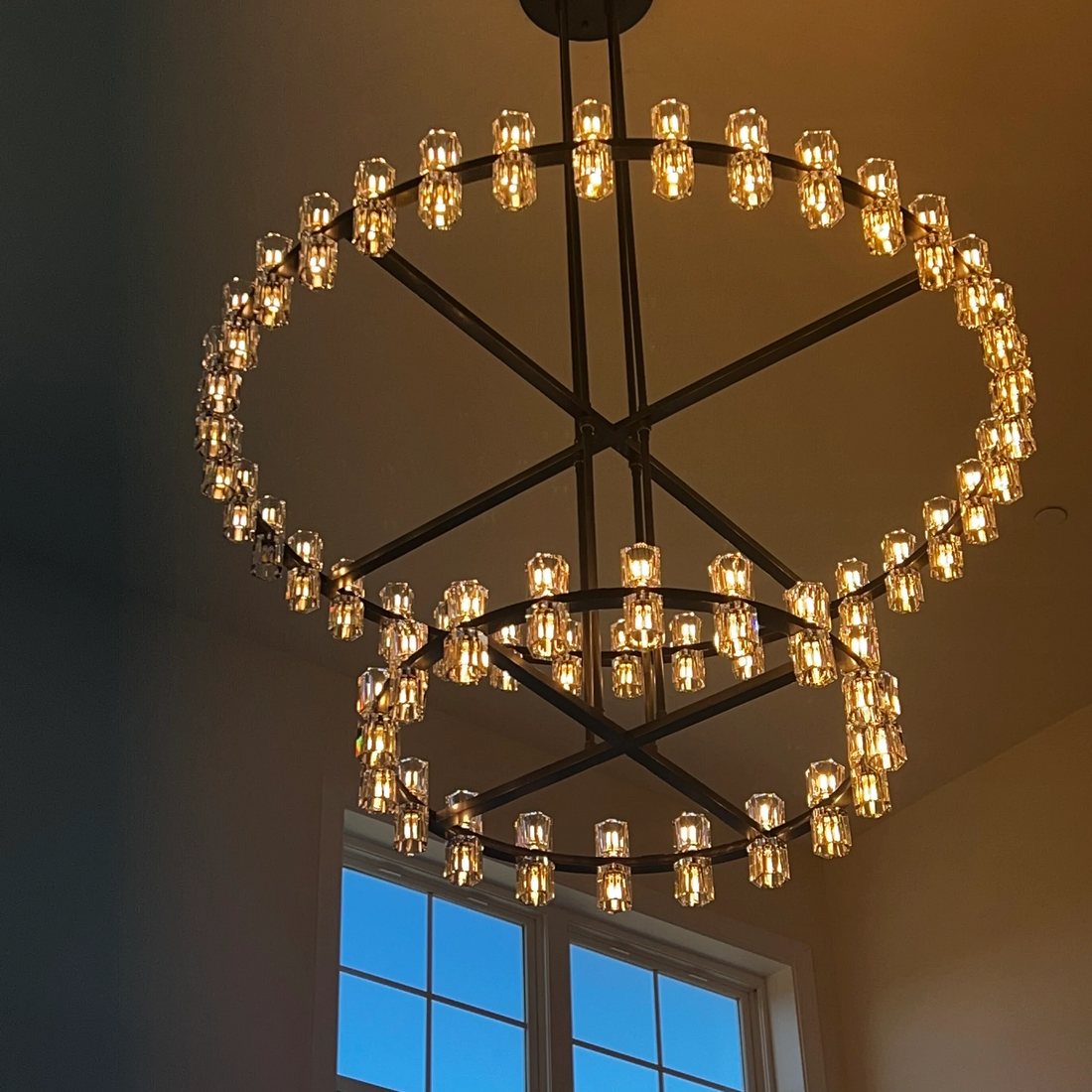 Beliy Crystal Shade Two-Tier Round Chandelier 60" chandeliers for dining room,chandeliers for stairways,chandeliers for foyer,chandeliers for bedrooms,chandeliers for kitchen,chandeliers for living room Rbrights   