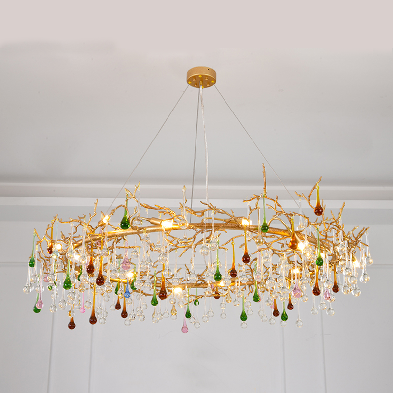 Avis Colorful Crystal Raindrop Branch Chandelier - Ineffable Lighting