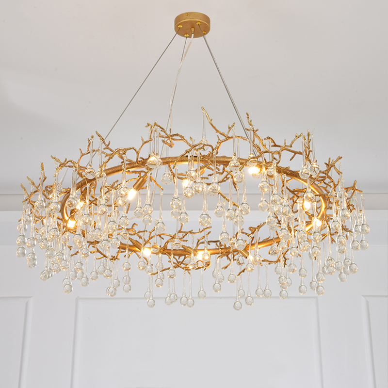 Avis Clear Crystal Ring Branch Chandelier - Ineffable Lighting