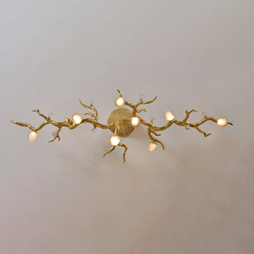 The Linear Glass Ball Branch Semi Flush Chandelier is artfully designed, it combines with the organic tree branch design, decorated with the metal leaves, creates a fruitfully ideas. it is a new interpretation for the new modern style.