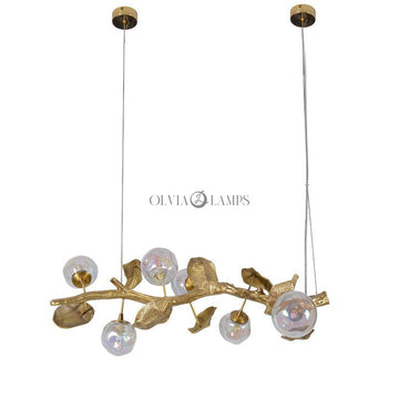 This Organic Glass Bubble Brass Branch Chandelier is artfully designed, it combines with the organic tree branch design, decorated with the metal leaves, creates a fruitfully ideas. it is a new interpretation for the new modern style.