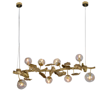 This Organic Glass Bubble Brass Branch Chandelier is artfully designed, it combines with the organic tree branch design, decorated with the metal leaves, creates a fruitfully ideas. it is a new interpretation for the new modern style.