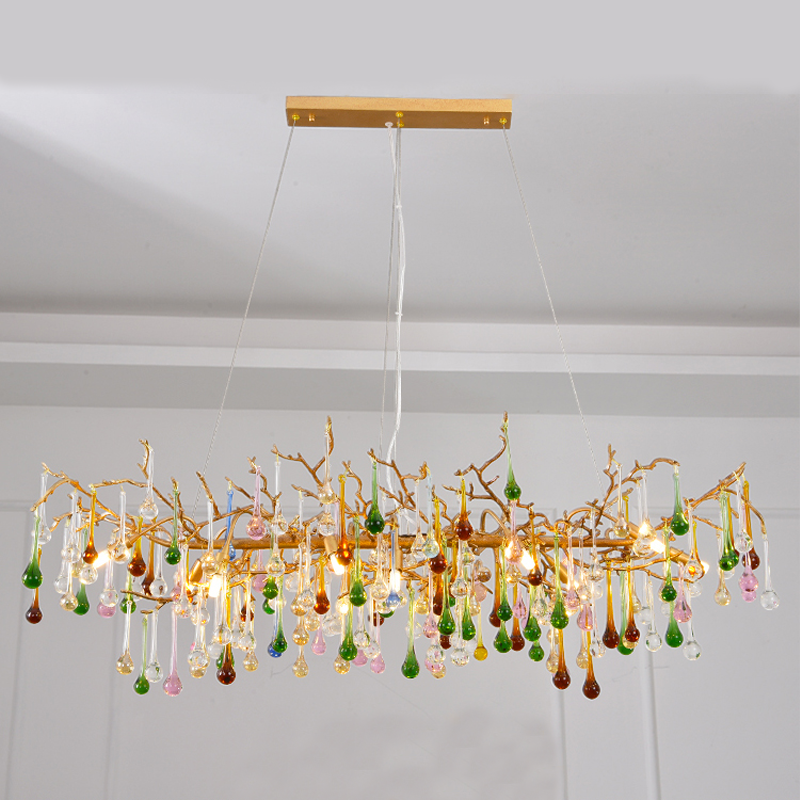 Avis Colorful Crystal Linear Branch Chandelier For Living Room - Ineffable Lighting