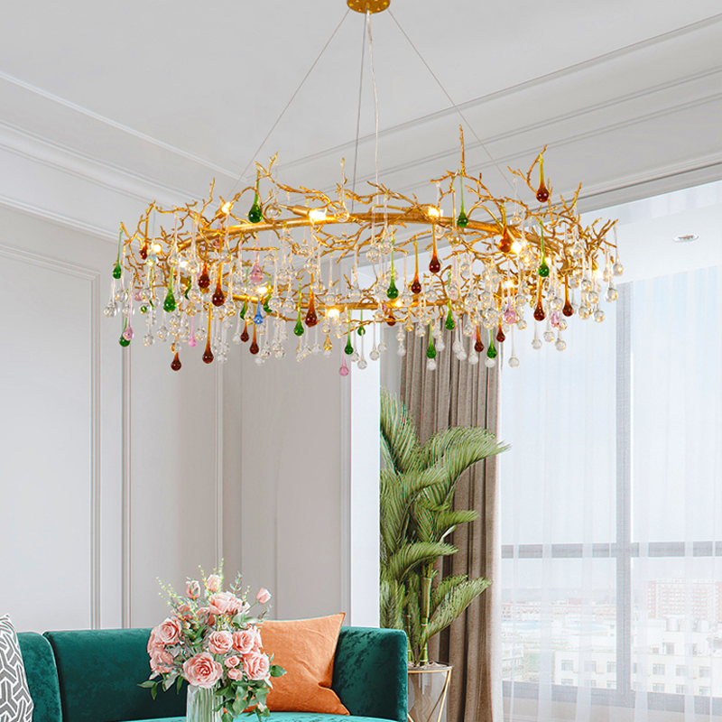 Avis Colorful Crystal Raindrop Branch Chandelier - Ineffable Lighting